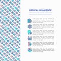 Medical insurance concept with thin line icons: policy, life insurance, psychological support, maternity program, 24/7 support, Royalty Free Stock Photo