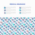 Medical insurance concept with thin line icons: policy, life insurance, psychological support, maternity program, 24/7 support, Royalty Free Stock Photo