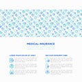 Medical insurance concept with thin line icons: policy, life insurance, psychological support, maternity program, 24/7 support, Royalty Free Stock Photo