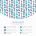 Medical insurance concept with thin line icons: policy, life insurance, psychological support, maternity program, 24/7 support, Royalty Free Stock Photo