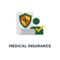 medical insurance icon. health care policy, volunteer enrollment program concept symbol design, shield with cross, hospital Royalty Free Stock Photo