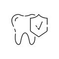 Medical insurance policy concept logo, medicine card, check up clip board, suite of services, vector line icon. Dentist and tooth