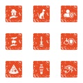 Medical insurance policy icons set, grunge style Royalty Free Stock Photo