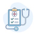 Medical insurance with stethoscope line icon. Insurance policy outline illustration.
