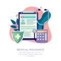 Medical insurance vector flat illustration. Medicine and healthcare concept