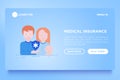 Medical insurance web page template: young family with baby are protected by medical shield. Modern vector illustration with place