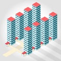 Medical isometric building - high-rise apartment.