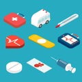 Medical isometric icons set. Vector illustration. Royalty Free Stock Photo