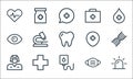 medical items line icons. linear set. quality vector line set such as emergency, infusion, nurse, mask, plus, eye, hospital,