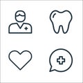 medical items line icons. linear set. quality vector line set such as chat, heart, tooth