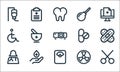 medical items line icons. linear set. quality vector line set such as scissors, weight scale, female doctor, blood donation,