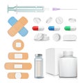 Medical Items Set Vector. Pills, Drugs, Ampoule, Syringe, Patch. Isolated Illustration Royalty Free Stock Photo