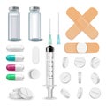 Medical Items Set Vector. Pills, Drugs, Ampoule, Syringe, Patch. Isolated Illustration Royalty Free Stock Photo