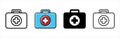 Medical kit bag icon. Medic briefcase icons set. First aid kit case vector icon set for web design