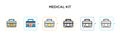Medical kit vector icon in 6 different modern styles. Black, two colored medical kit icons designed in filled, outline, line and Royalty Free Stock Photo
