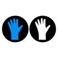 Medical latex rubber gloves. Vector round icons, blue black and white silhouette. Clipart, illustration on white background. Royalty Free Stock Photo