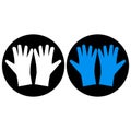Medical latex rubber gloves. Vector round icons, blue black and white silhouette. Clipart, illustration on a white background. Royalty Free Stock Photo
