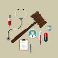 Medical law wooden hammer gavel justice legal authority case verdict law suit