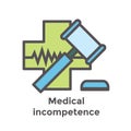 Medical Lawsuit icon with legal imagery showing medical malpractice - outline