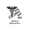 Medical Lawsuit icon with legal imagery showing medical malpractice - outline