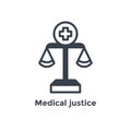 Medical Lawsuit icon with legal imagery showing medical malpractice - outline