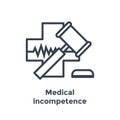 Medical Lawsuit icon with legal imagery showing medical malpractice - outline