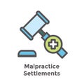 Medical Lawsuit icon with legal imagery showing medical malpractice - outline