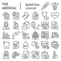 Medical line icon set, healthcare symbols collection, vector sketches, logo illustrations, pharmacy signs linear