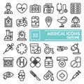 Medical line icon set, medicine symbols collection, vector sketches, logo illustrations, pharmacy signs linear