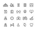 Medical line icons. Hospital care, doctor diagnostic and patient insurance, emergency medicine. Patient health vector