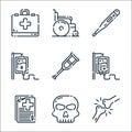 medical line icons. linear set. quality vector line set such as bone, skull, bill, saline, crutches, blood bag, thermometer,
