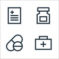 medical line icons. linear set. quality vector line set such as first aid kit, pills, pill box Royalty Free Stock Photo