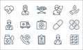 medical line icons. linear set. quality vector line set such as pill, medical report, syrup, doctor, emergency call, doctor, pill Royalty Free Stock Photo