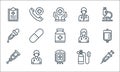 medical line icons. linear set. quality vector line set such as syringe, blood bag, crutch, oxygen tank, doctor, dropper, doctor,