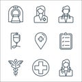 Medical line icons. linear set. quality vector line set such as doctor, cross, caduceus, verified, placeholder, infuse, doctor,