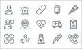 Medical line icons. linear set. quality vector line set such as emergency call, nurse, bandage, thermometer, blood donation,