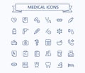 Medical line mini icons set. 24x24 px. Pixel Perfect. Healthcare and medicine signs. Editable stroke. Royalty Free Stock Photo