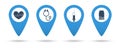 Medical locations. Mapping pins icons medical. Stethoscope, syringe, heartbeat, pills icons