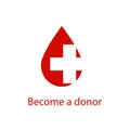 Medical logo drop of red blood and the cross icon organ donor