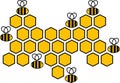 Medical logo vector illustration with bees. Mark is a honeycomb.