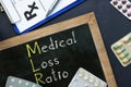 Medical loss ratio MLR is shown on the conceptual business photo