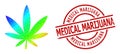 Distress Medical Marijuana Stamp and Lowpoly Spectral Colored Marijuana Icon with Gradient