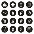 Medical Marijuana Icons White On Black Circle