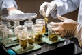 medical marijuana research and studies lab, with scientists conducting experiments and trials Royalty Free Stock Photo