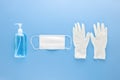 Medical mask, gloves and alcohal gel hand sanitizer for protecting from COVID-19 pandemic