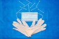 Medical mask, gloves and cotton swabs on a blue background Royalty Free Stock Photo