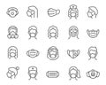 Medical Mask icons set. Editable vector stroke.