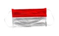 Medical mask with Indonesia flag pattern on white background, for corona or covid-19 virus ,safety breathing masks for virus