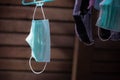 Medical mask prepared to reuse by hanging in sunlight for drying after washing