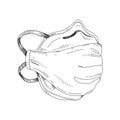 Medical mask, protection against a covid-19 viral infection, hand drawn retro vector illustration.